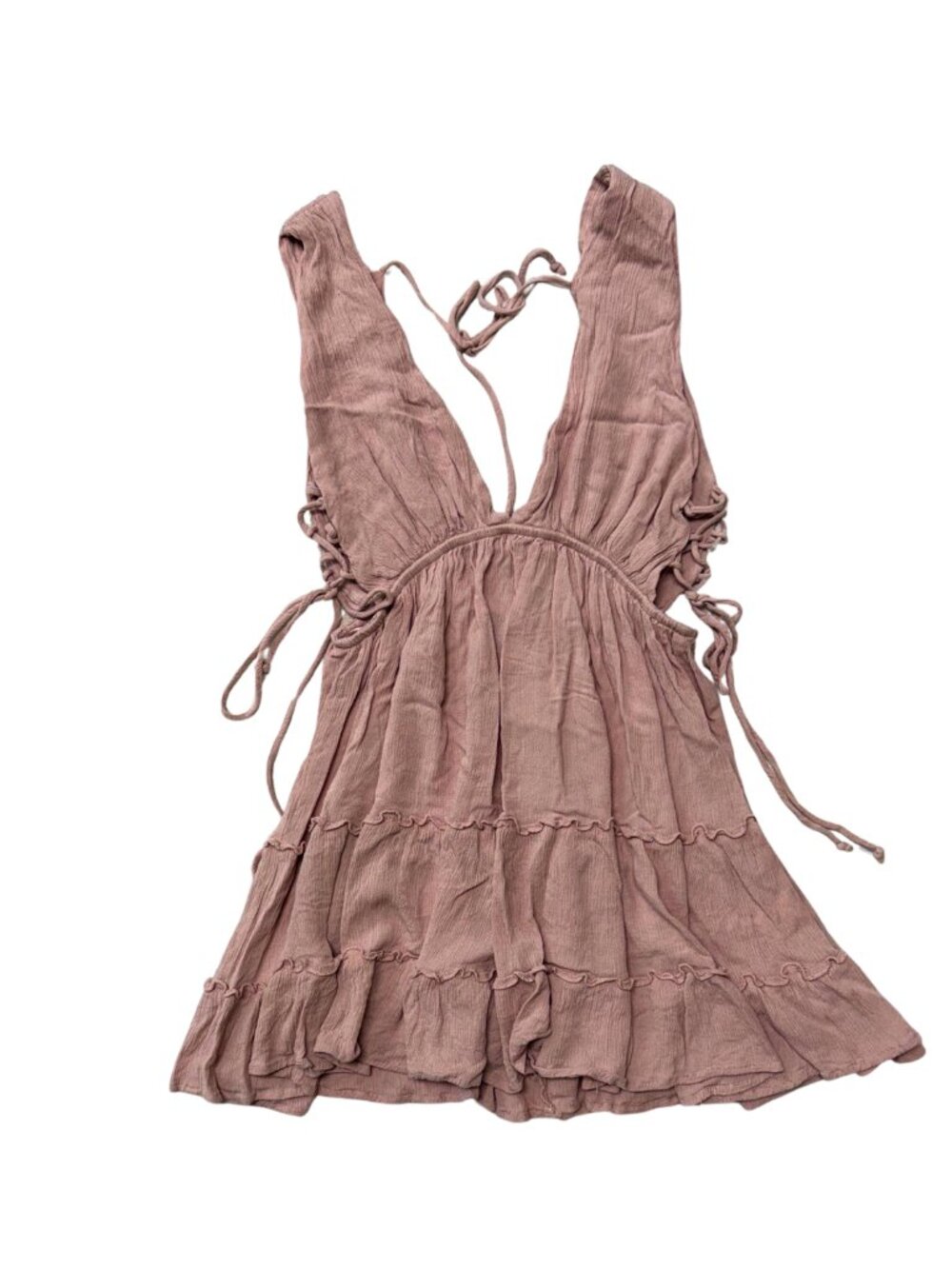 Women's Deep V-Neck Pink Mini Dress with Side Ties Size Medium